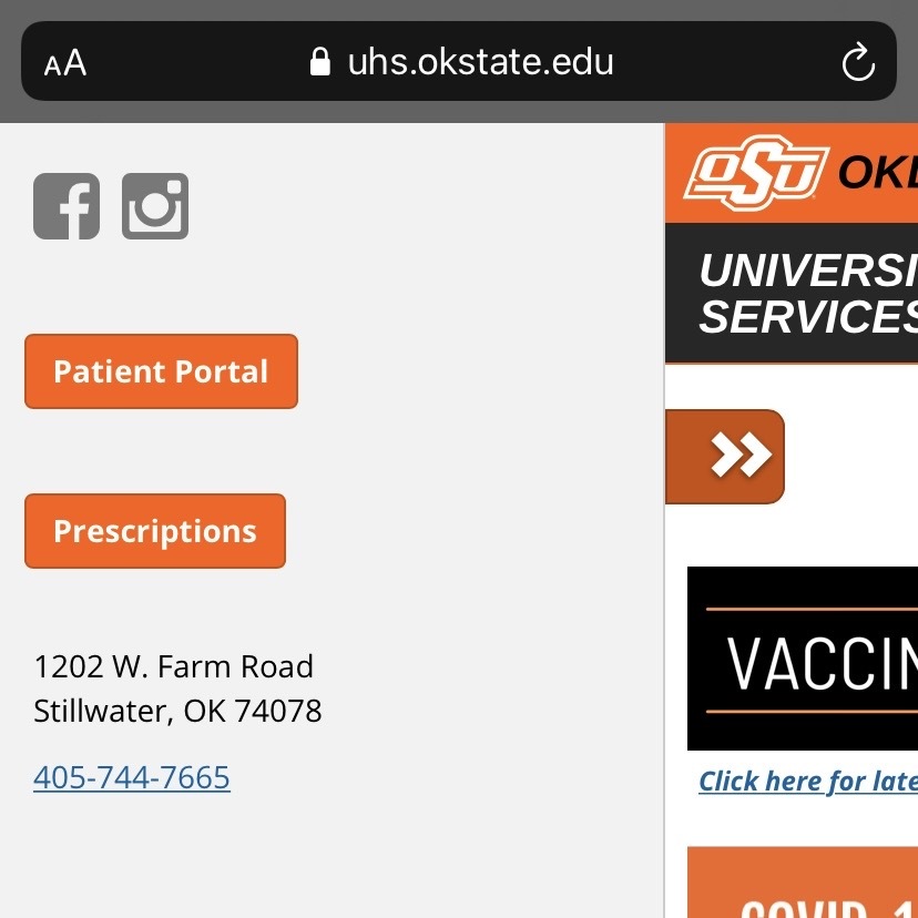 uhs site left menu screenshot