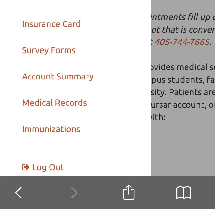 uhs patient portal menu immunizations screenshot