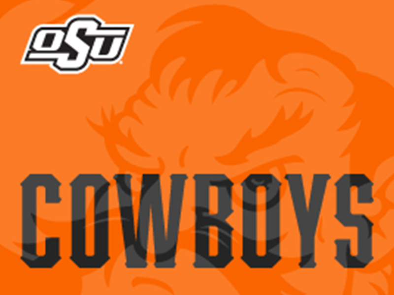 "Cowboys" with black text and orange background