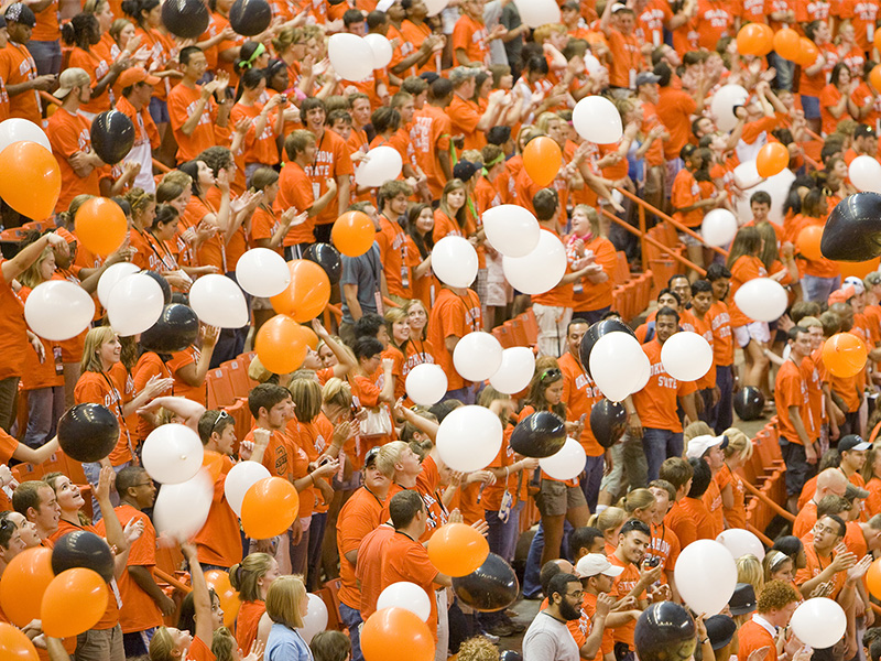 crowd with balloons