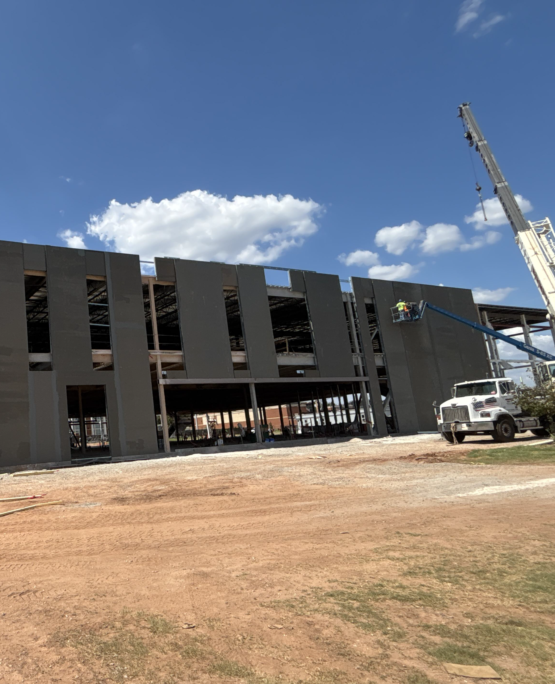 Exterior fireproofing walls are added to the structure.