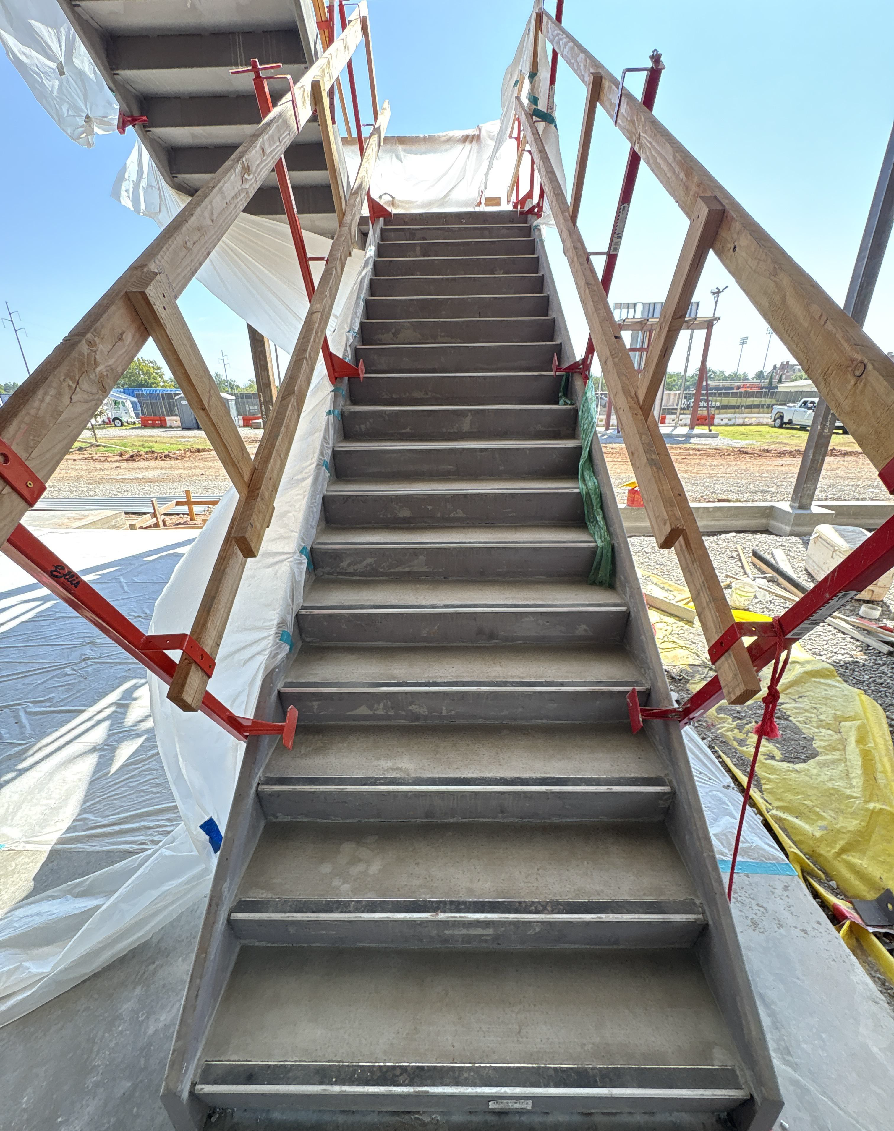 Staircases are being constructed to access the facilities second level. 