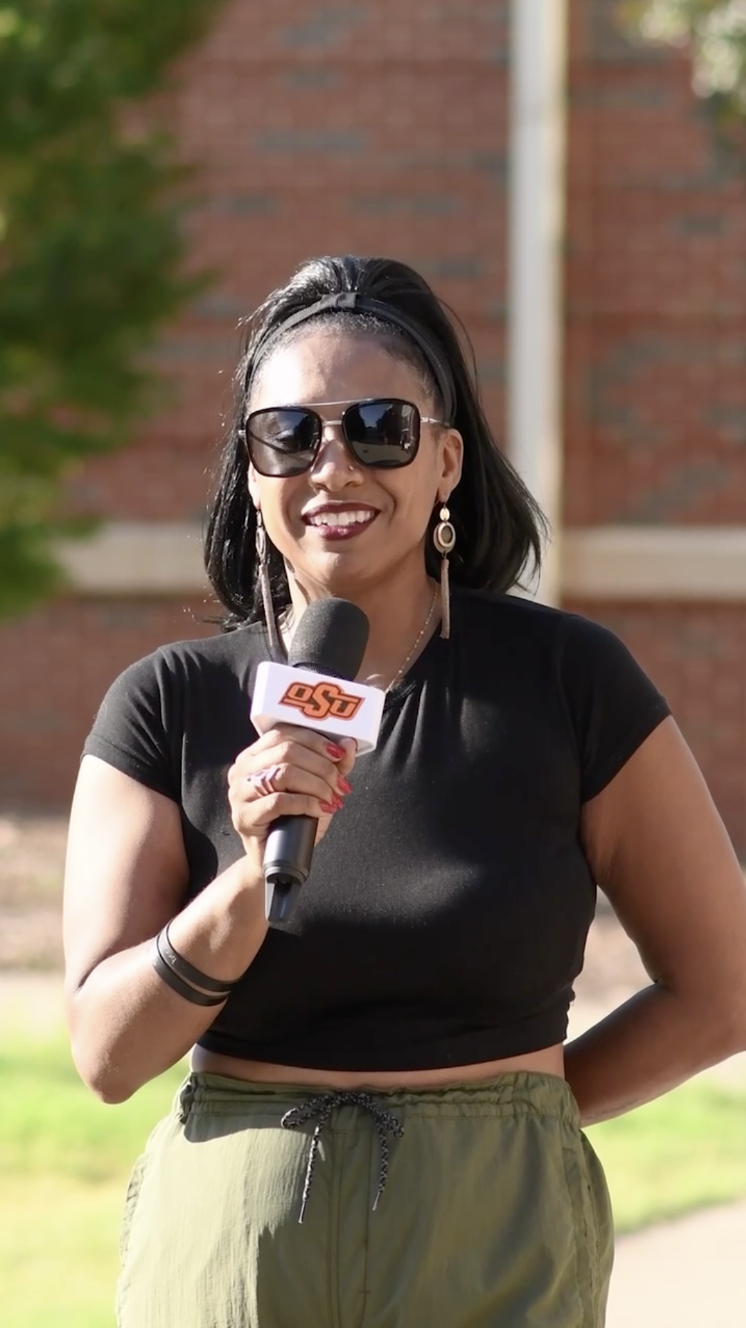 An OSU mom being interviewed.